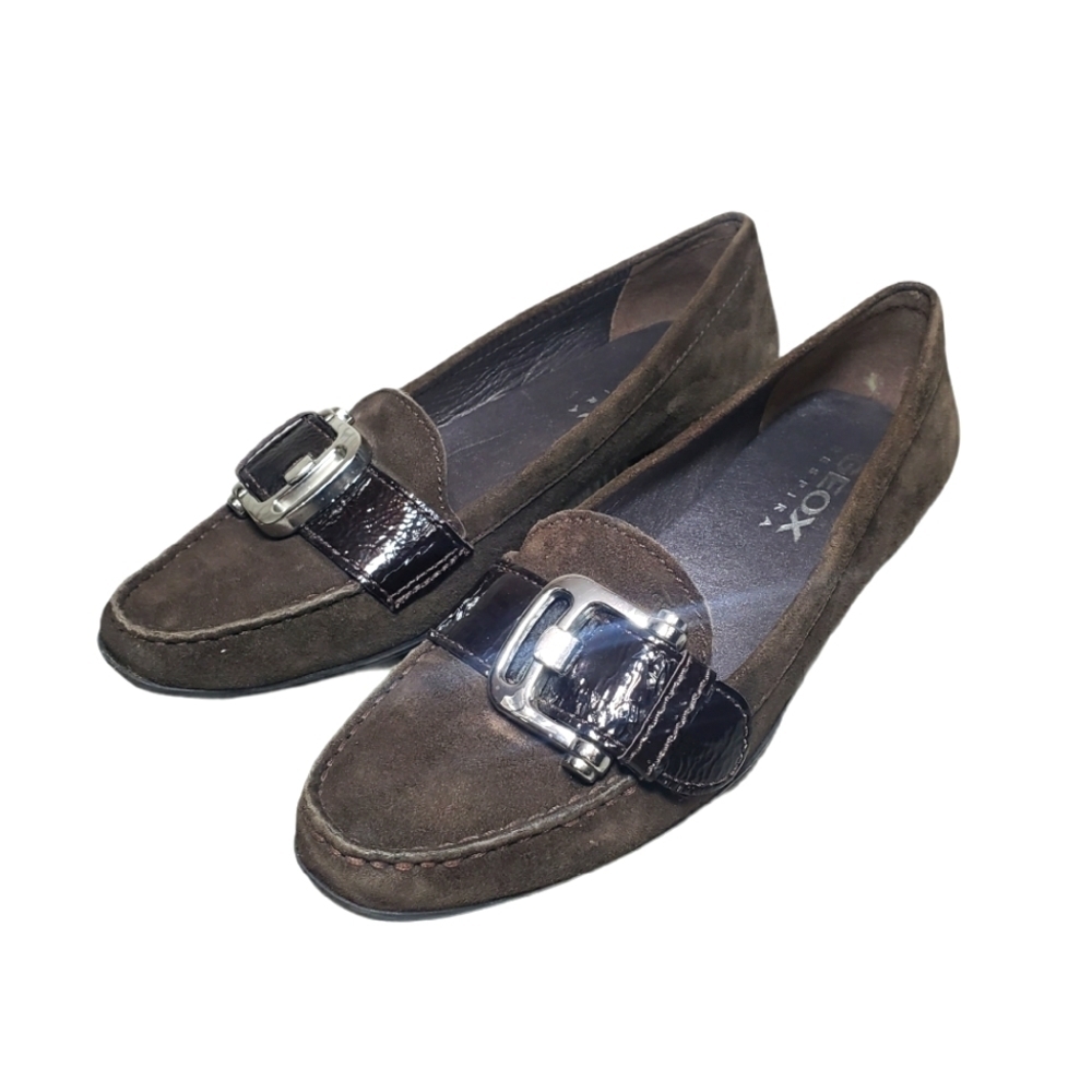 Geox Dark Brown Loafers with Metallic Buckle